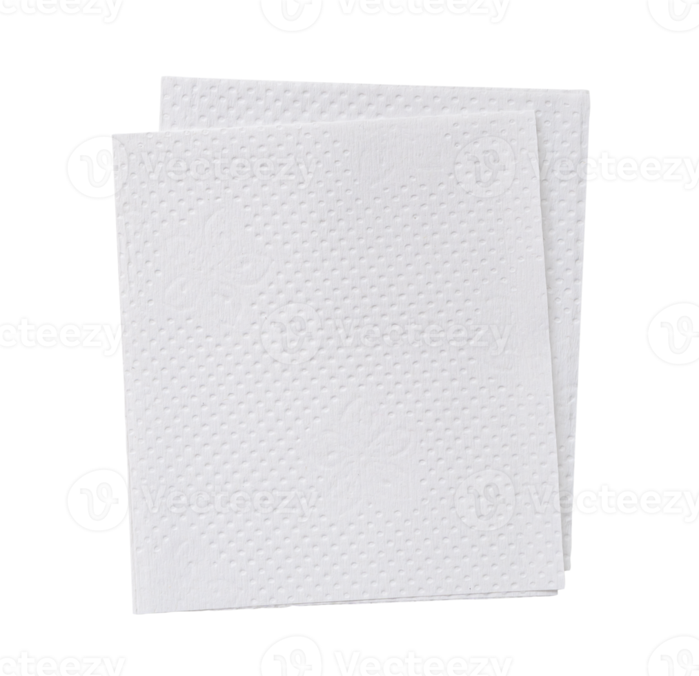 Top view of two folded pieces of white tissue paper or napkin in stack isolated with clipping path in png file format