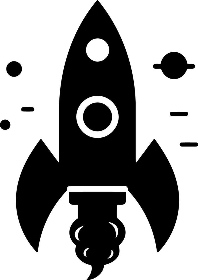 rocket taking off in black and white vector