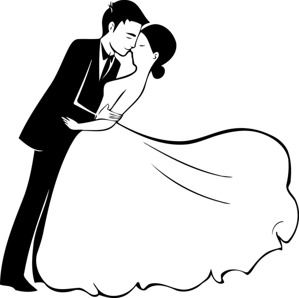 couple groom and bride black and white vector
