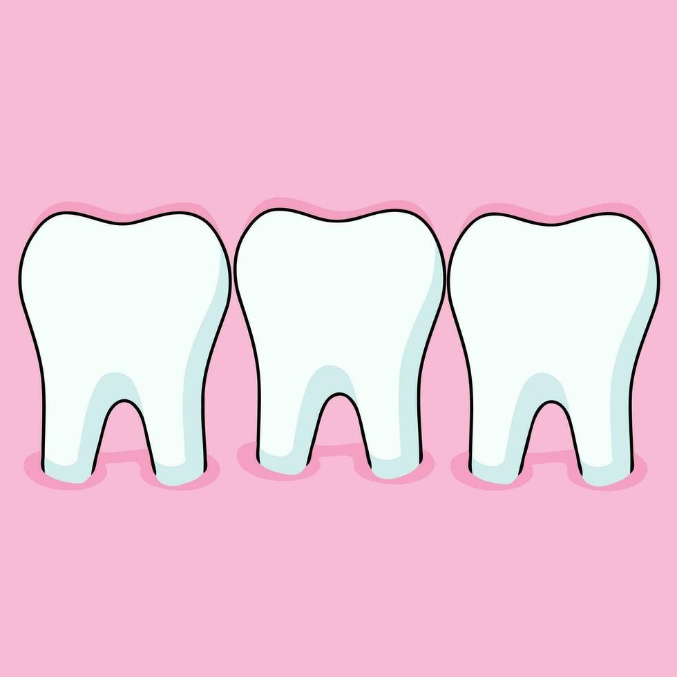 Tres blanco dientes en un rosado goma vector