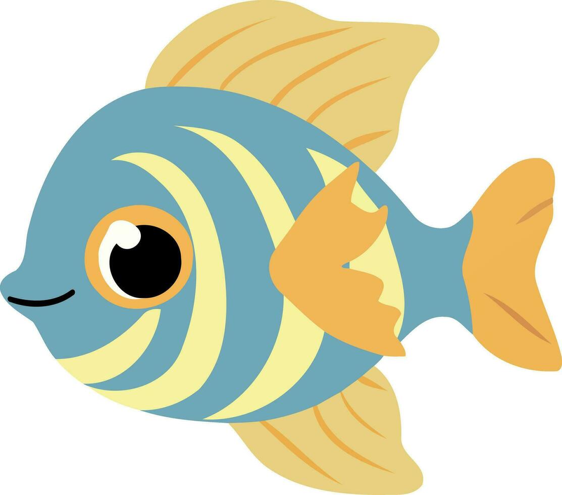 animal aquatic fish blue and yellow fluffy vector