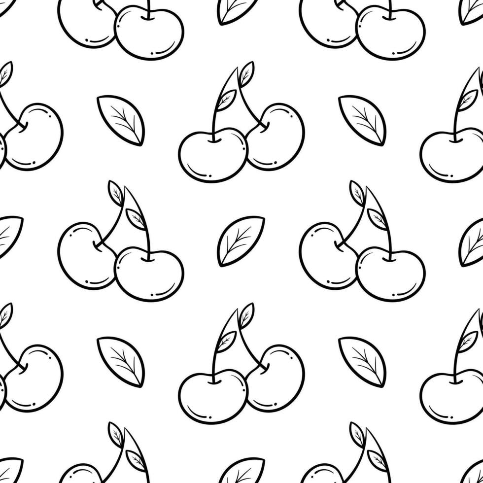 cherry fruit hand drawn seamless pattern vector