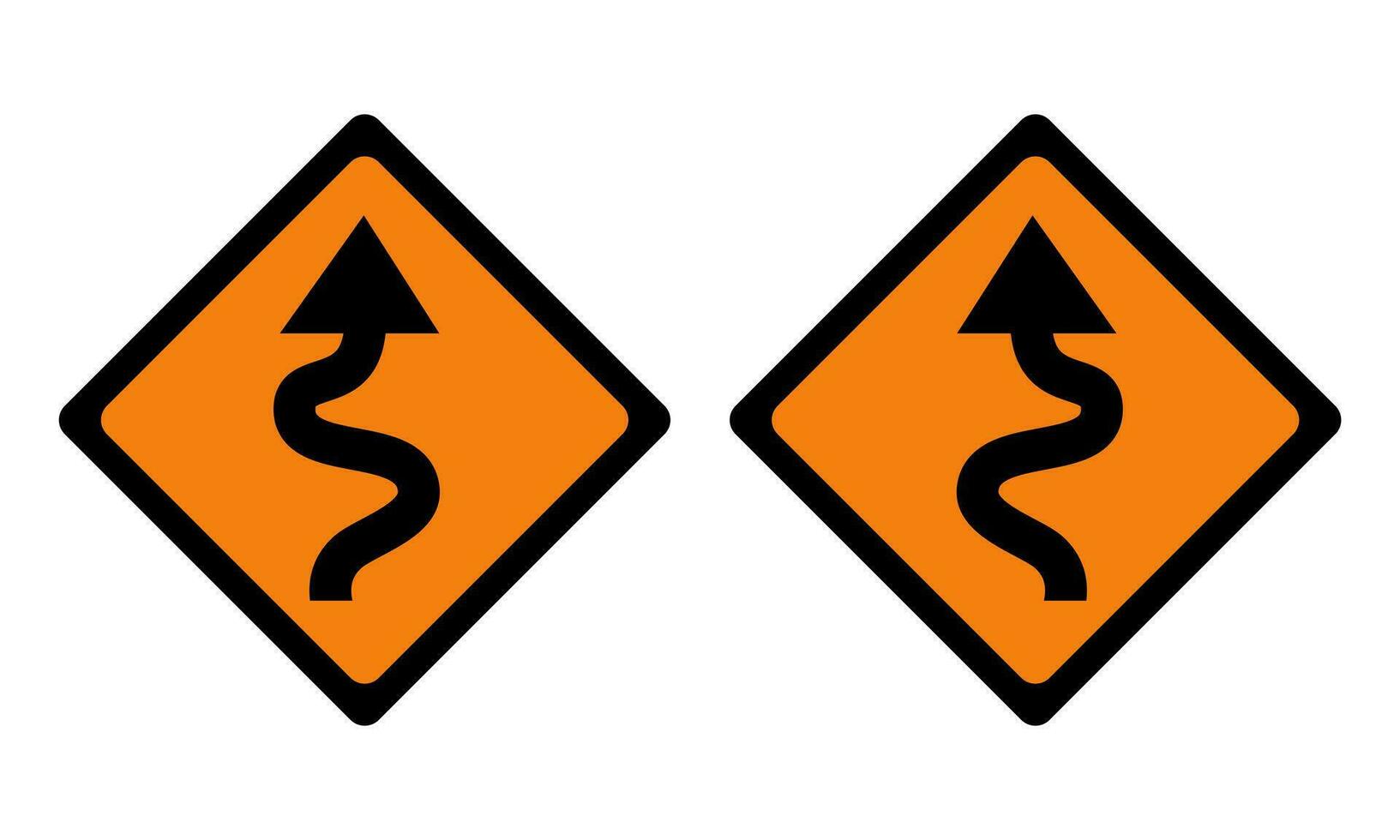 winding road warning sign vector