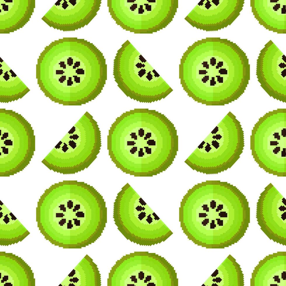 kiwi fruit seamless pattern with pixel theme vector