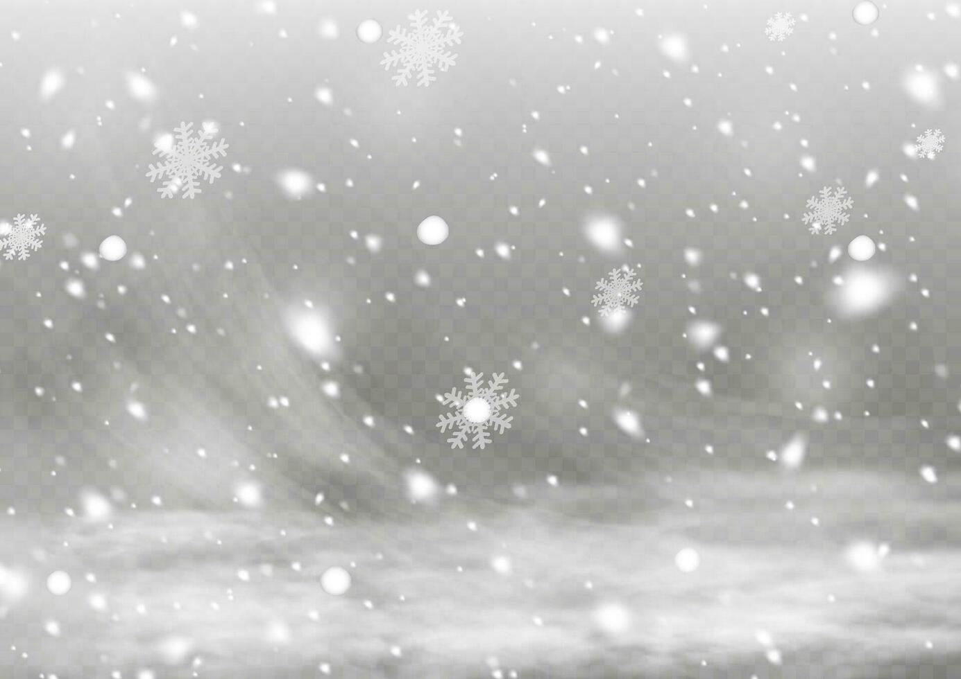 Falling snow with snowflakes and clouds. Mector illustration. Light, dust, winter, blizzard, christmas, vector. The effect of a frosty storm, snowfall, ice. Falling snow effect with snowflakes vector