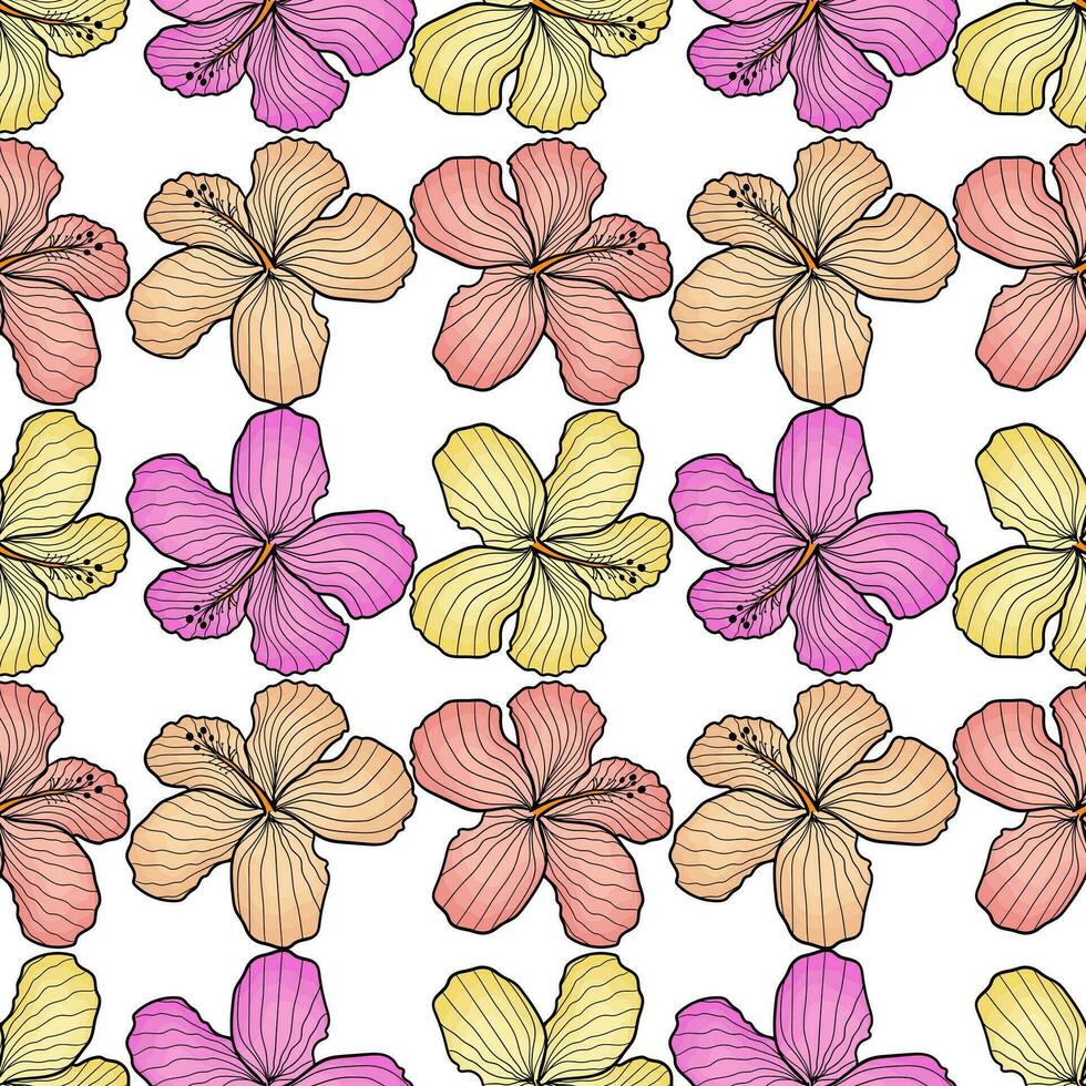 hand drawn illustration hibicus flower seamless pattern vector