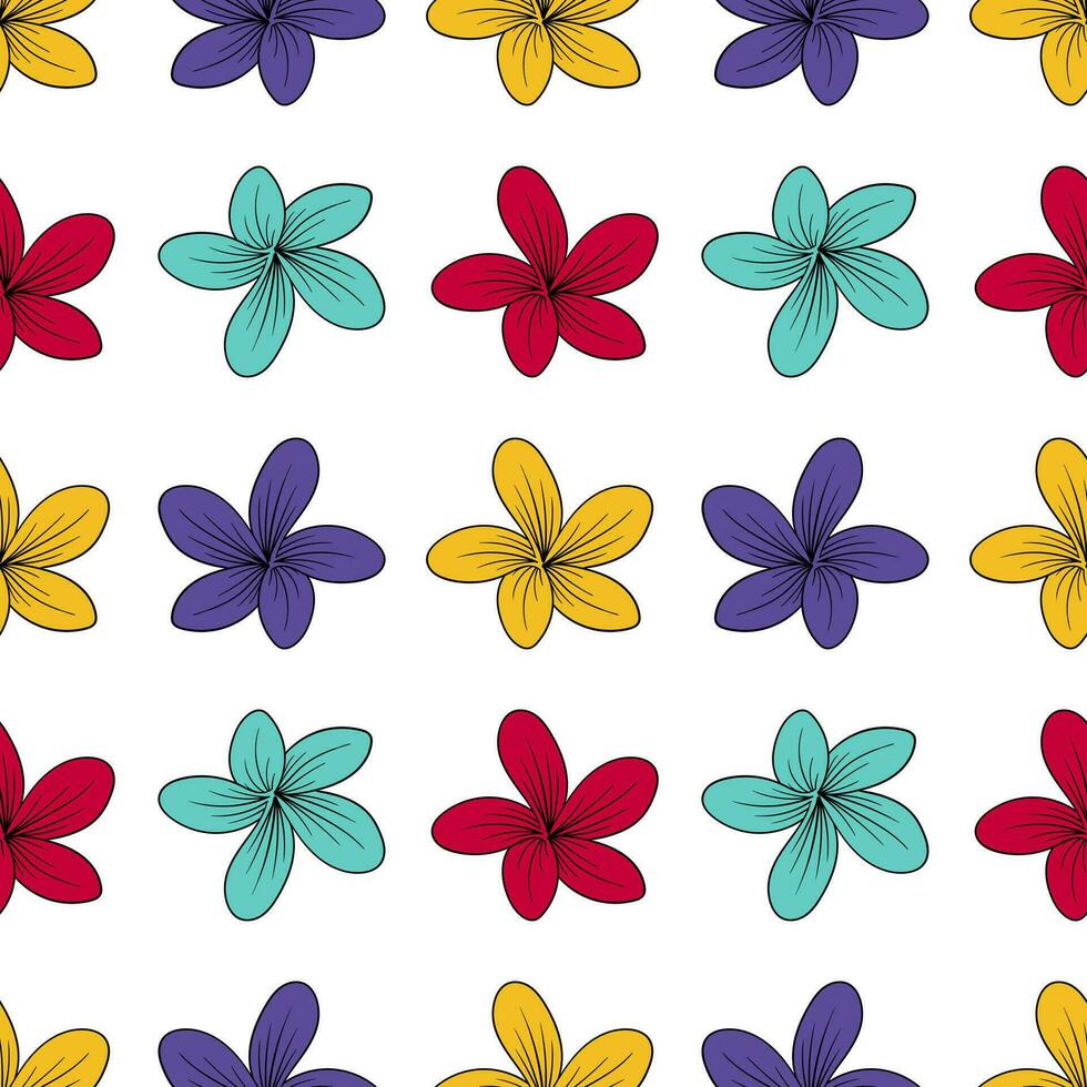 Frangipani flower hand drawn seamless pattern vector