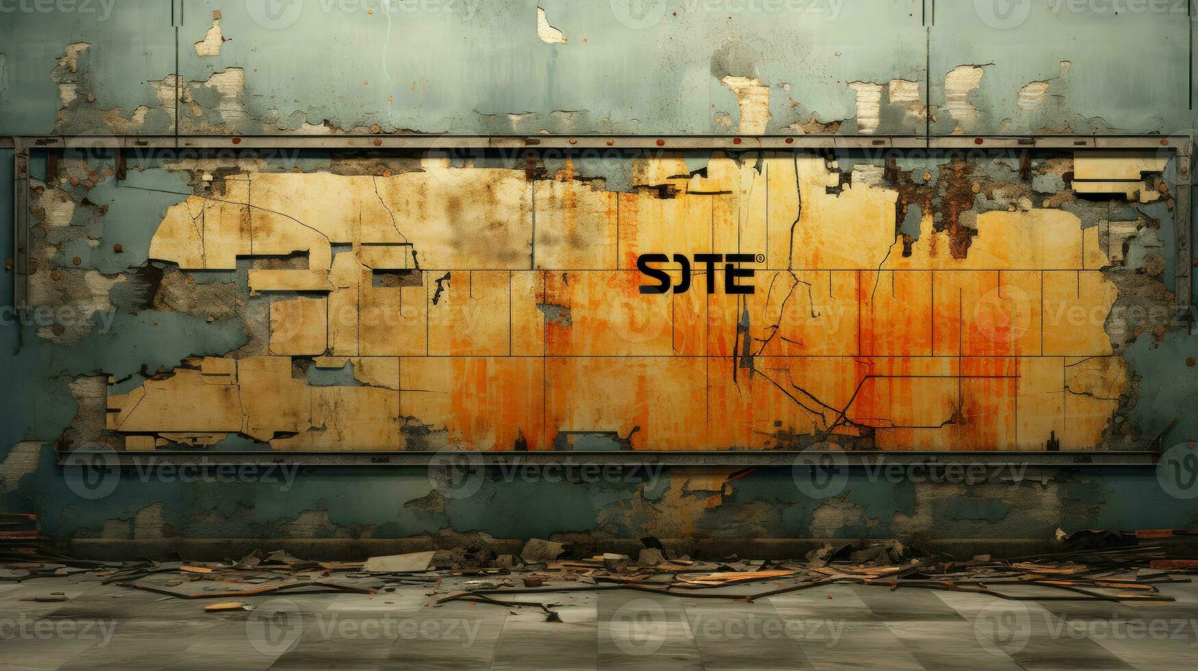 Gritty and Edgy Urban Background with Graffiti Cracks Distressed Concrete Wall with Orange Graffiti AI Generated photo