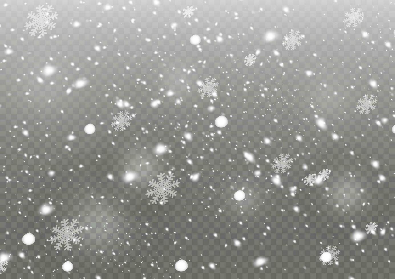 que cae nieve con copos de nieve y nubes mector ilustración. luz, polvo, invierno, tormenta de nieve, Navidad, vector. el efecto de un escarchado tormenta, nevada, hielo. que cae nieve efecto con copos de nieve vector