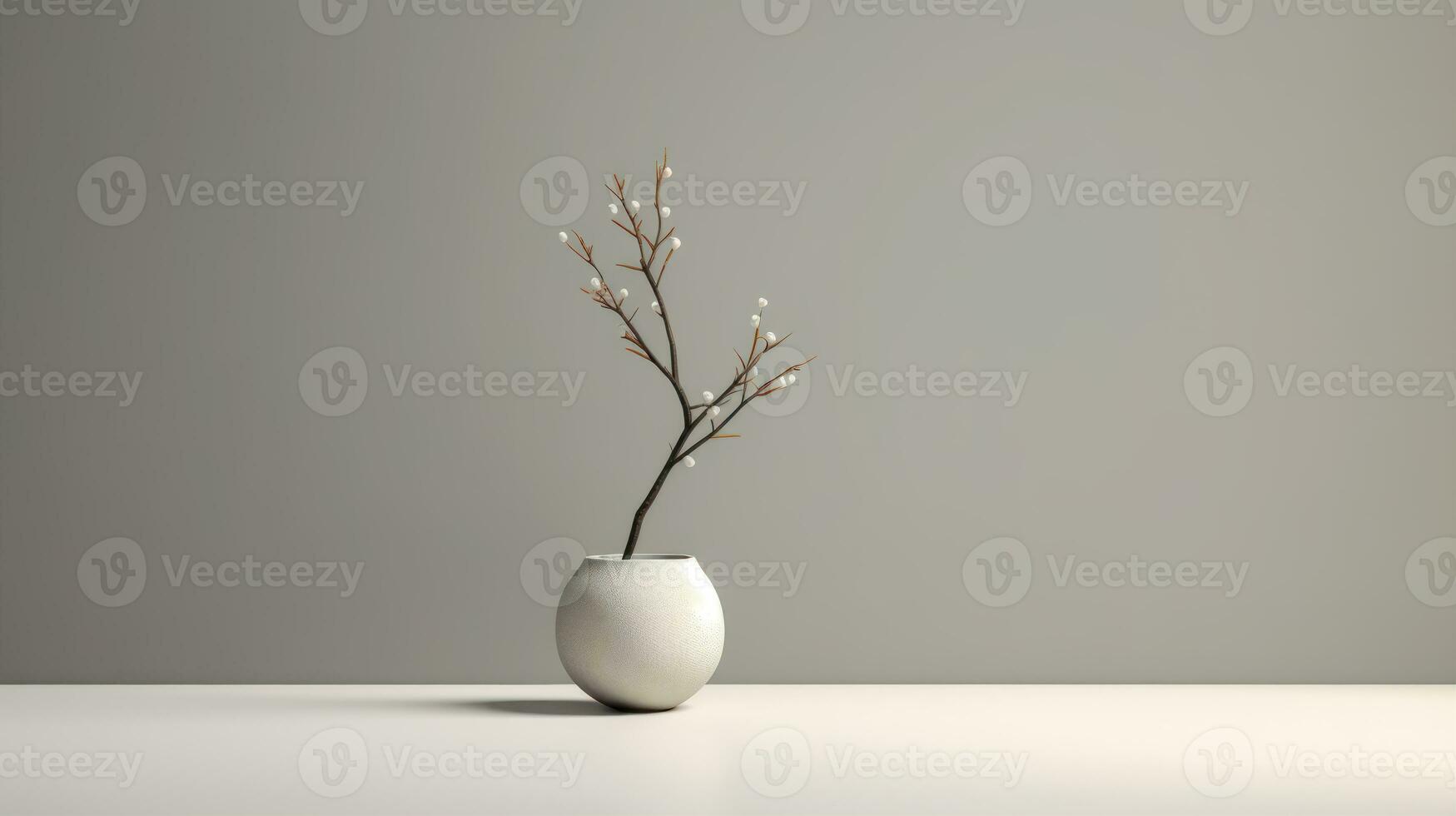 Minimalistic White Vase with White Flowers on Grey Background AI Generated photo