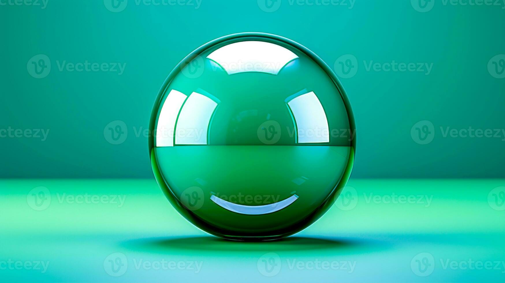 Smiley Glass Sphere on Green Light-Shadow Background AI Generative photo