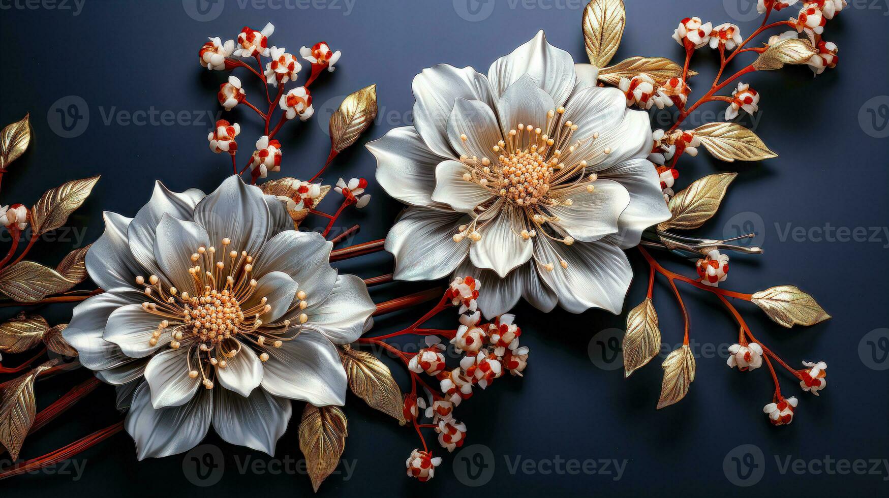 Elegant and Luxurious Floral Arrangement with Gold and Silver Elements Classy and Stylish Floral Art AI Generated photo