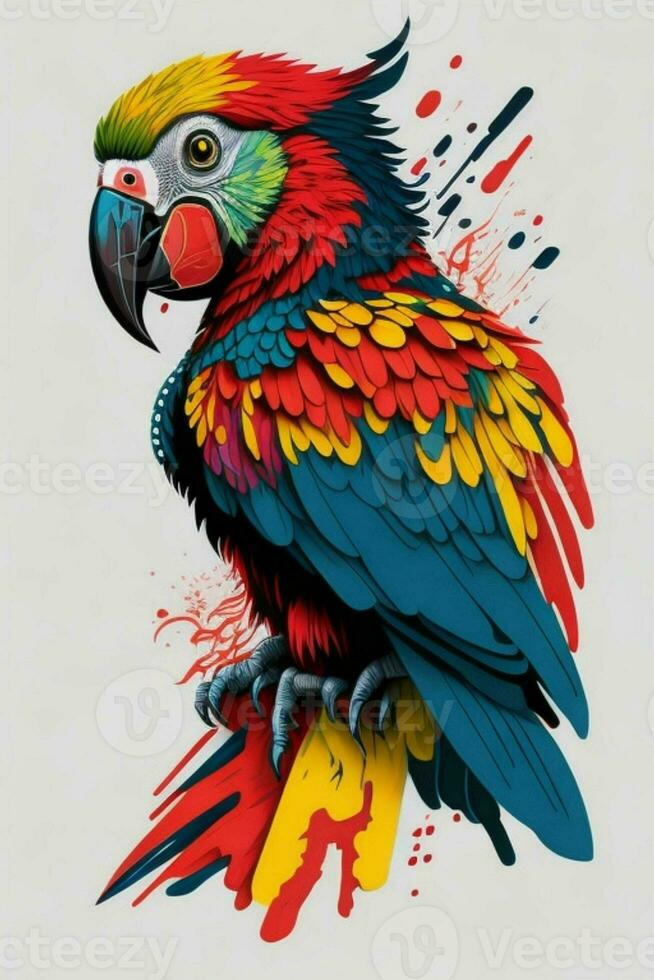 A detailed illustration of a Parrot for a t-shirt design, wallpaper and fashion design photo