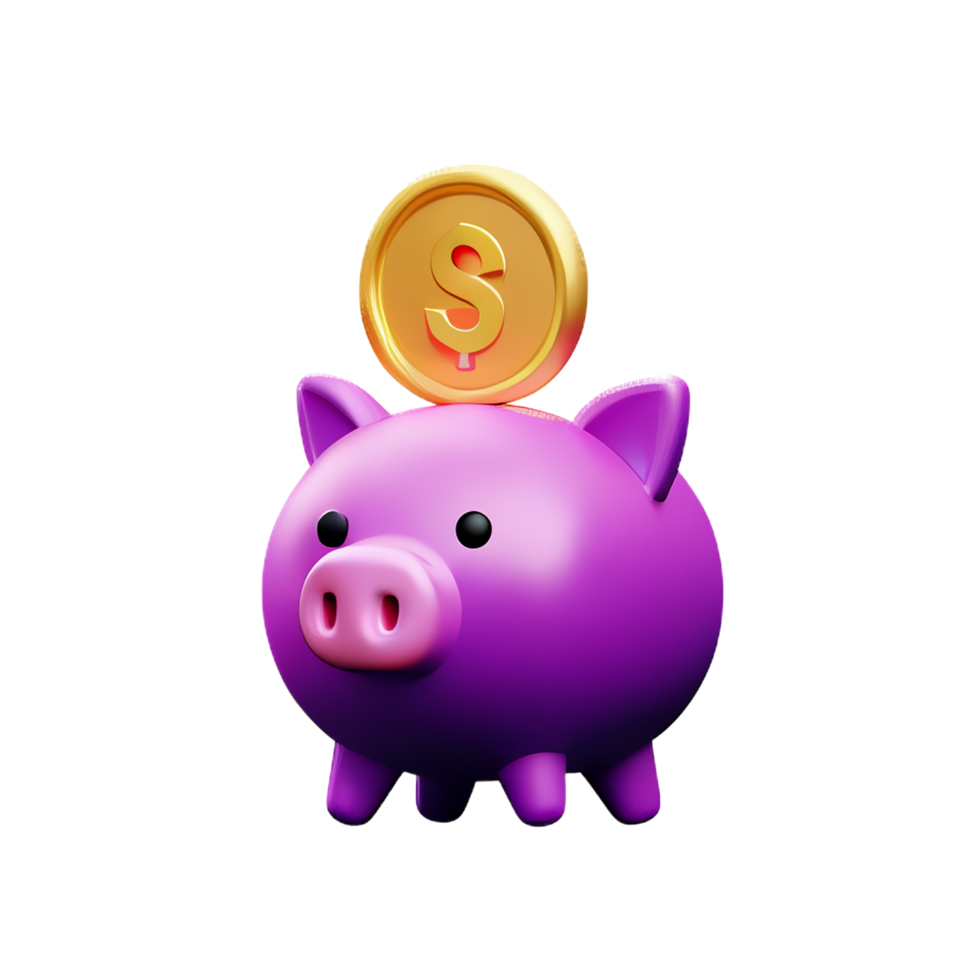 cute piggy bank with dropping coin 3d render icon png