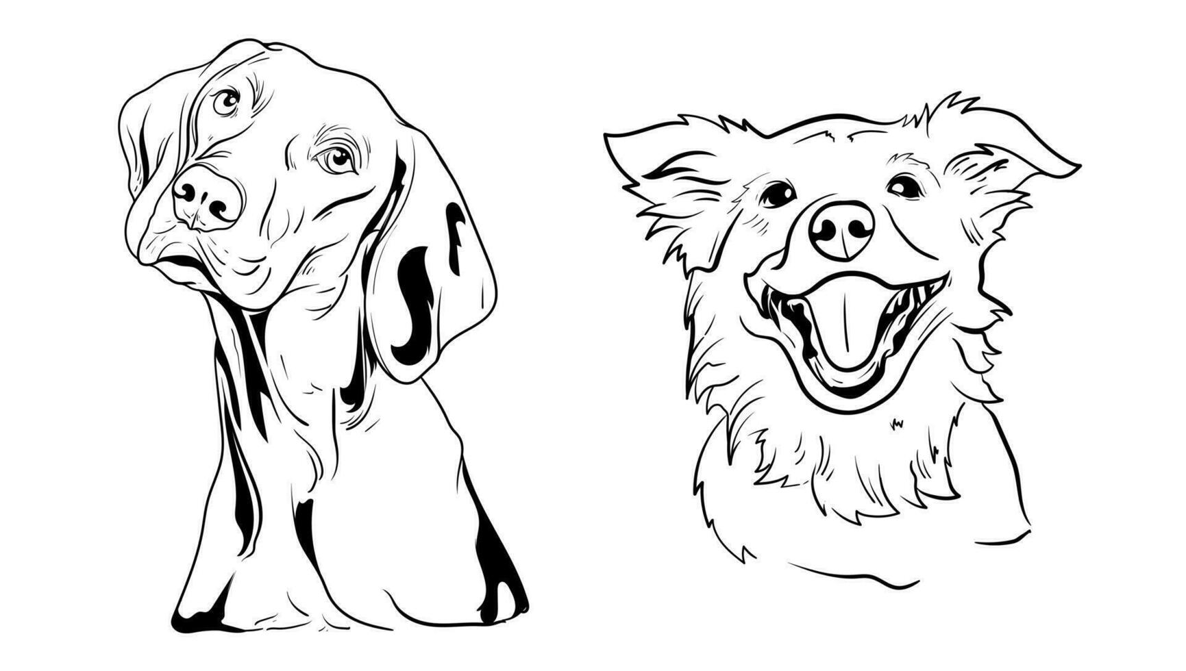 set of hand drawn Outlined animal dog head. Vector illustration beagle dog is a simple vector sketch illustration