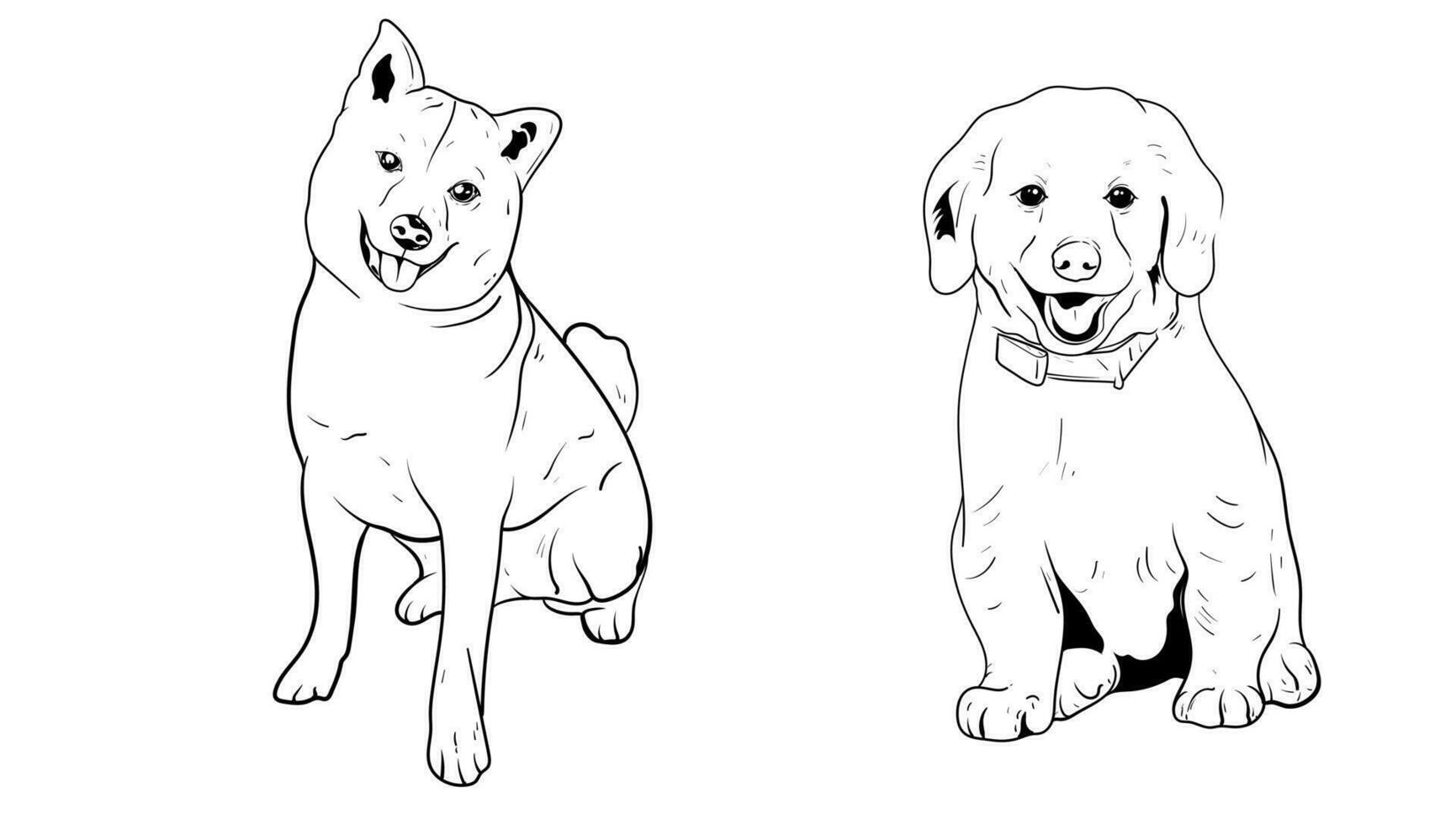 set of hand drawn Outlined animal dog head. Vector illustration beagle dog is a simple vector sketch illustration