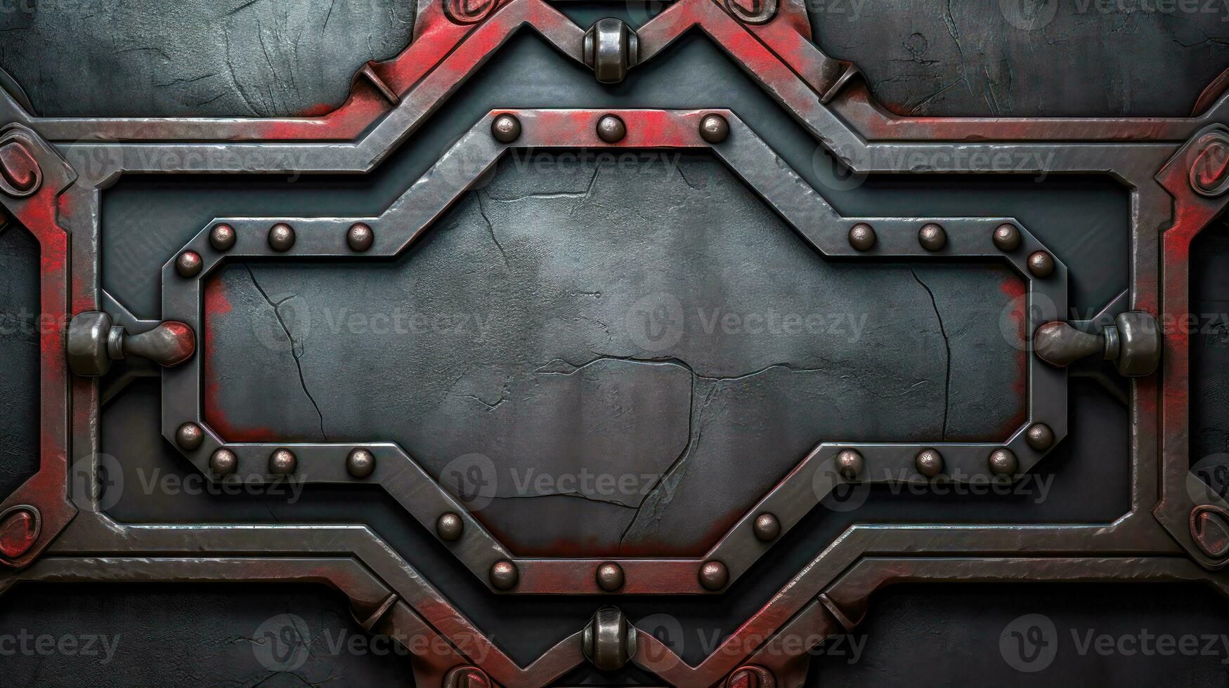 Dark Metallic Door with Red and Black Frame Industrial Background with Texture and Pattern AI Generative photo