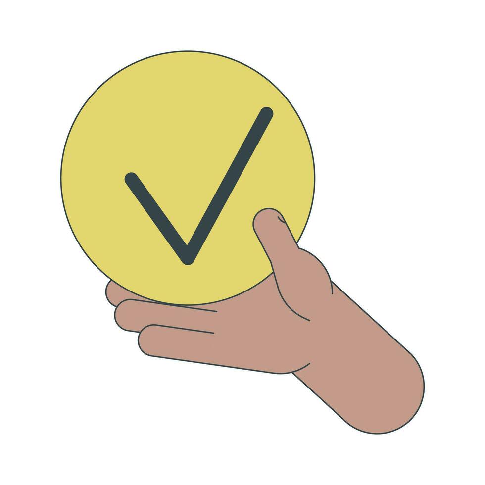 Holding bullet point with check mark flat line concept vector spot illustration. Completed task 2D cartoon outline hand on white for web UI design. Editable isolated color hero image