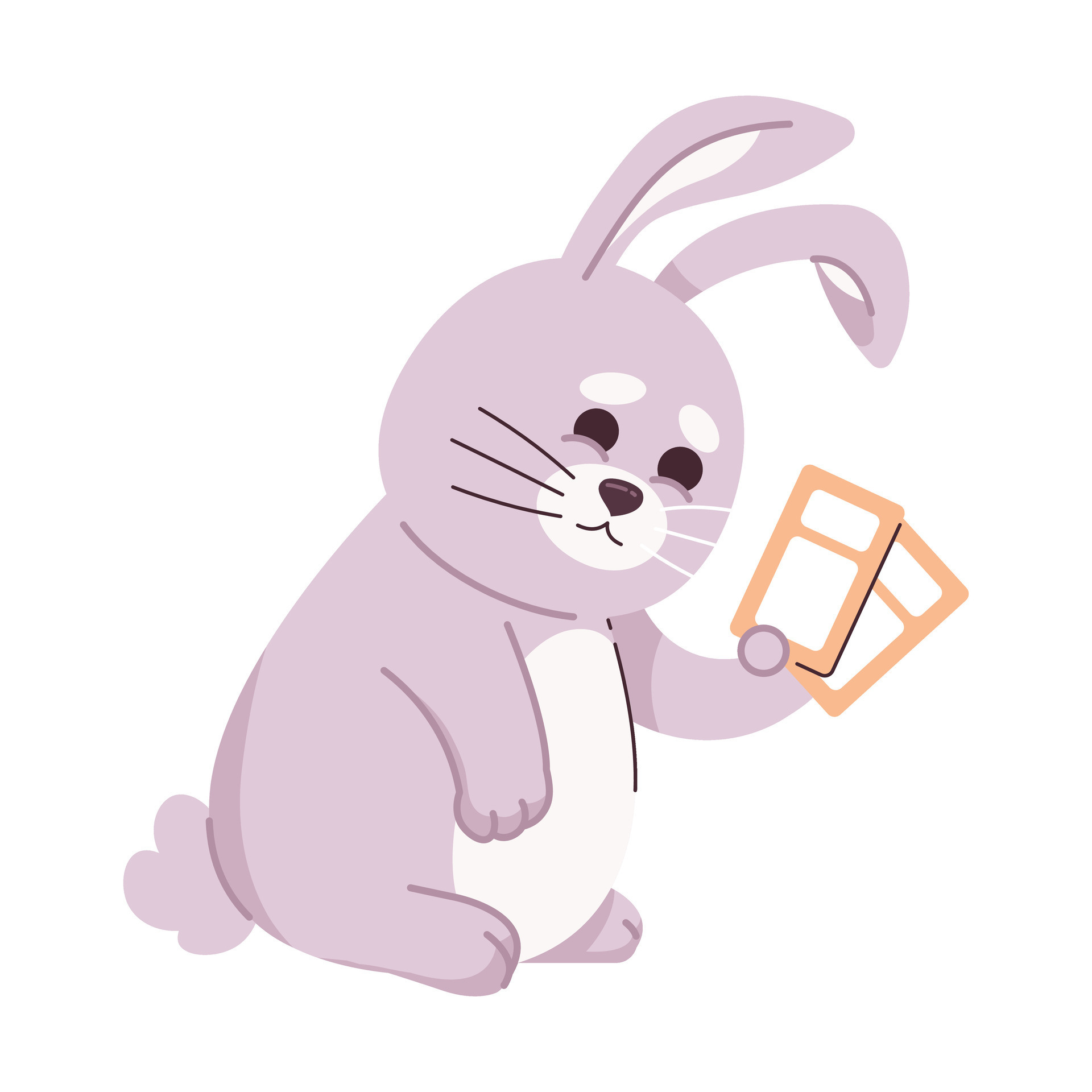 Smiling fluffy bunny holding tickets semi flat color vector character