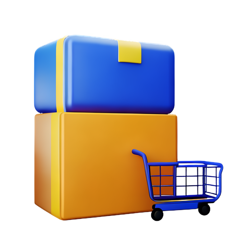 3d parcel box delivery with trolley shipping icon png