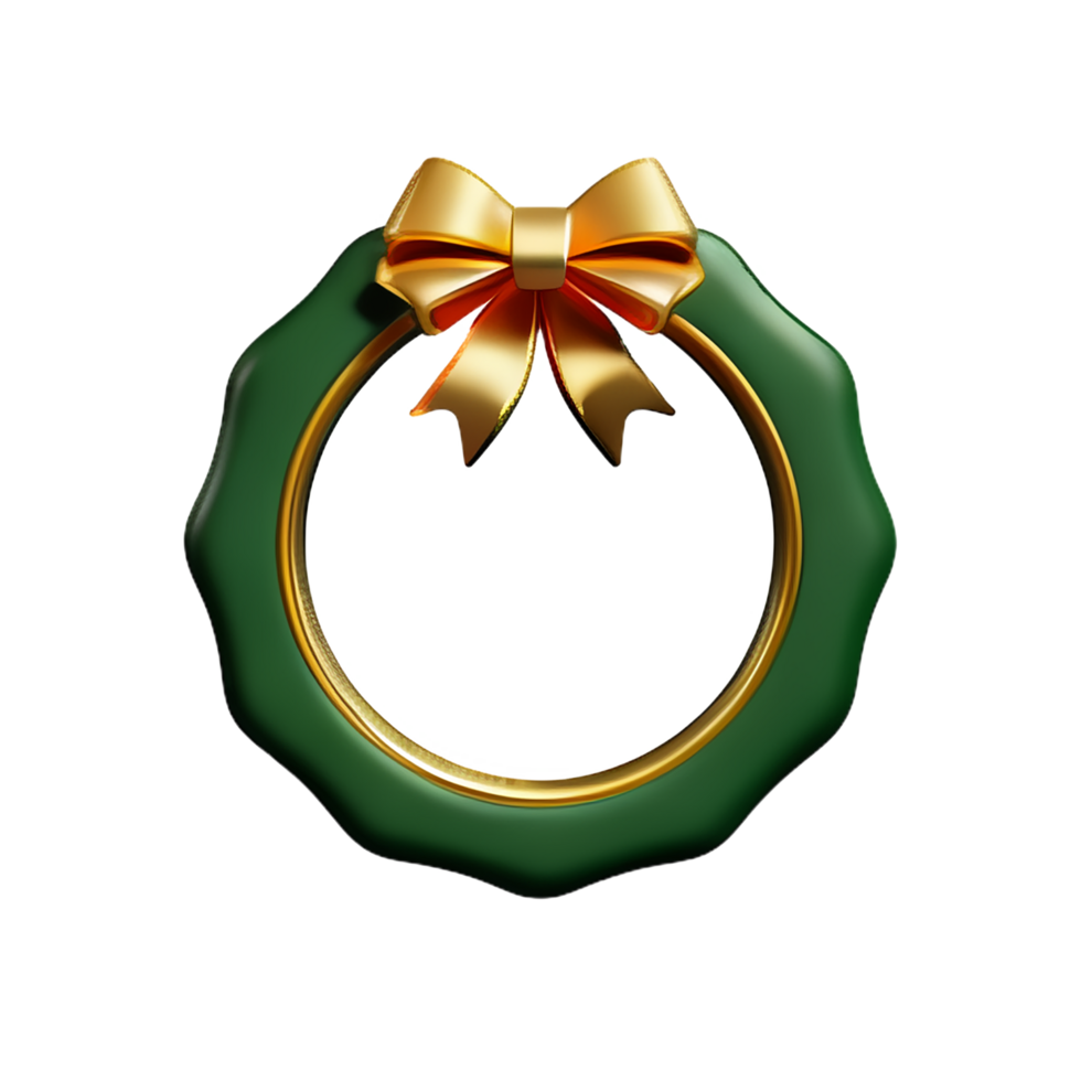 corona de navidad 3d con ilustración de campana de anillo dorado png