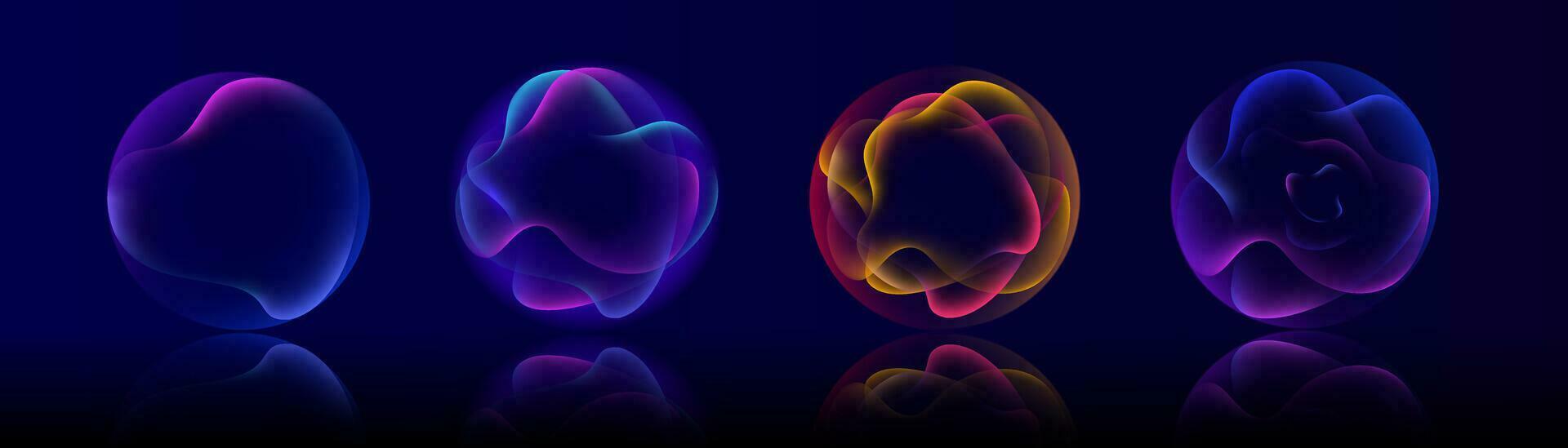 Gradient neon color sphere. Round holographic gradients. Glowing bright liquid gradient shape. Curved line for banner and flyer, social media. Vector twirl.