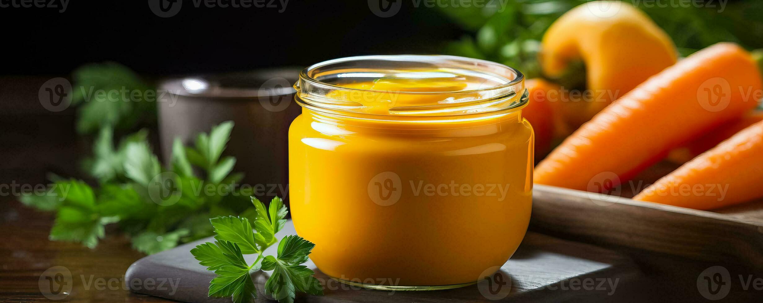 A close-up shot of a bright orange puree perfect for introducing carrots to babys diet photo