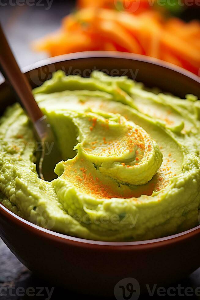 A close-up photo capturing the smoothness of mashed avocados blending into the chunkiness of pureed carrots in baby food development