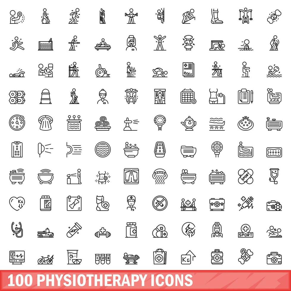 100 physiotherapy icons set, outline style vector