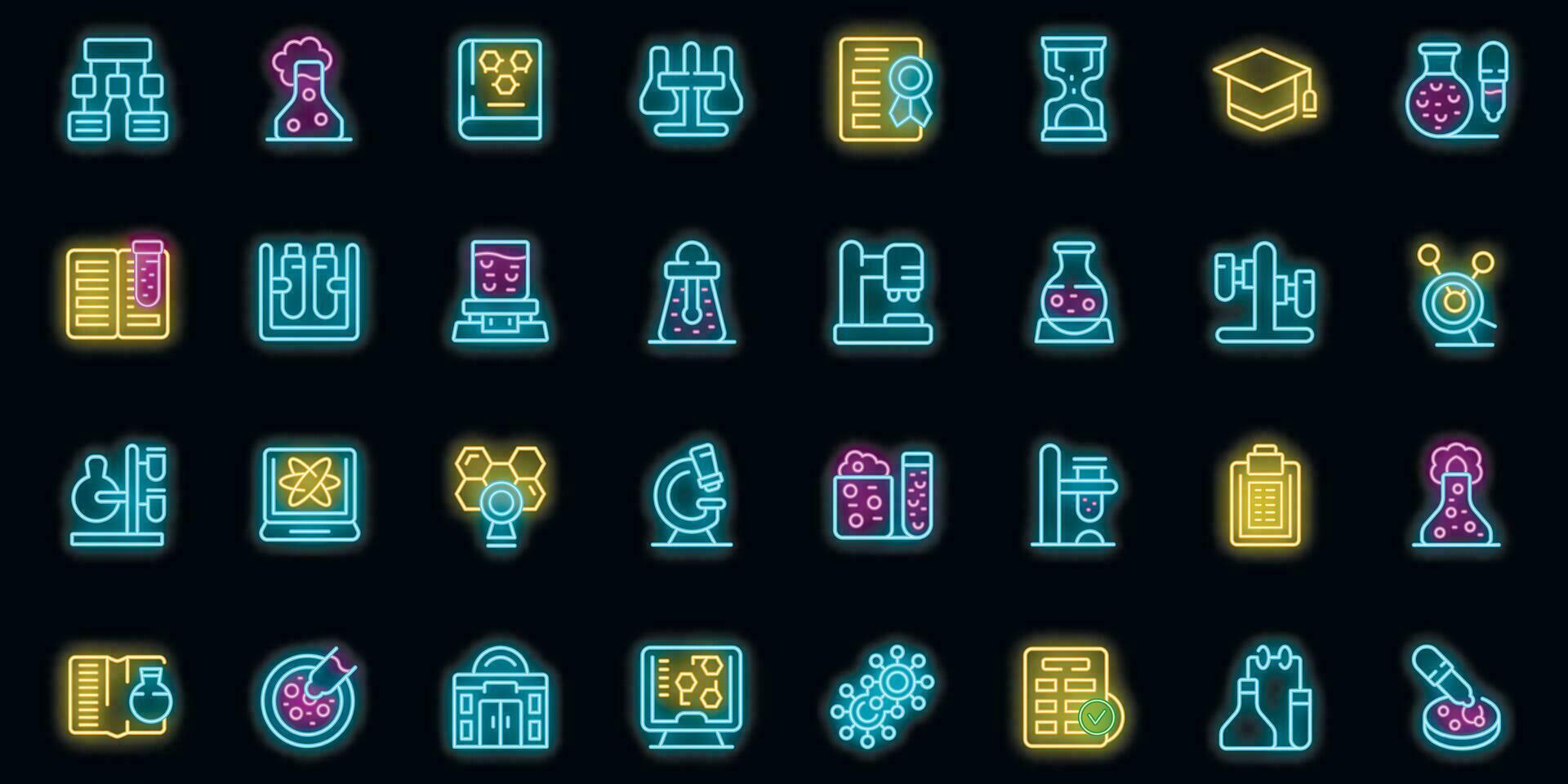 School laboratory icons set vector neon