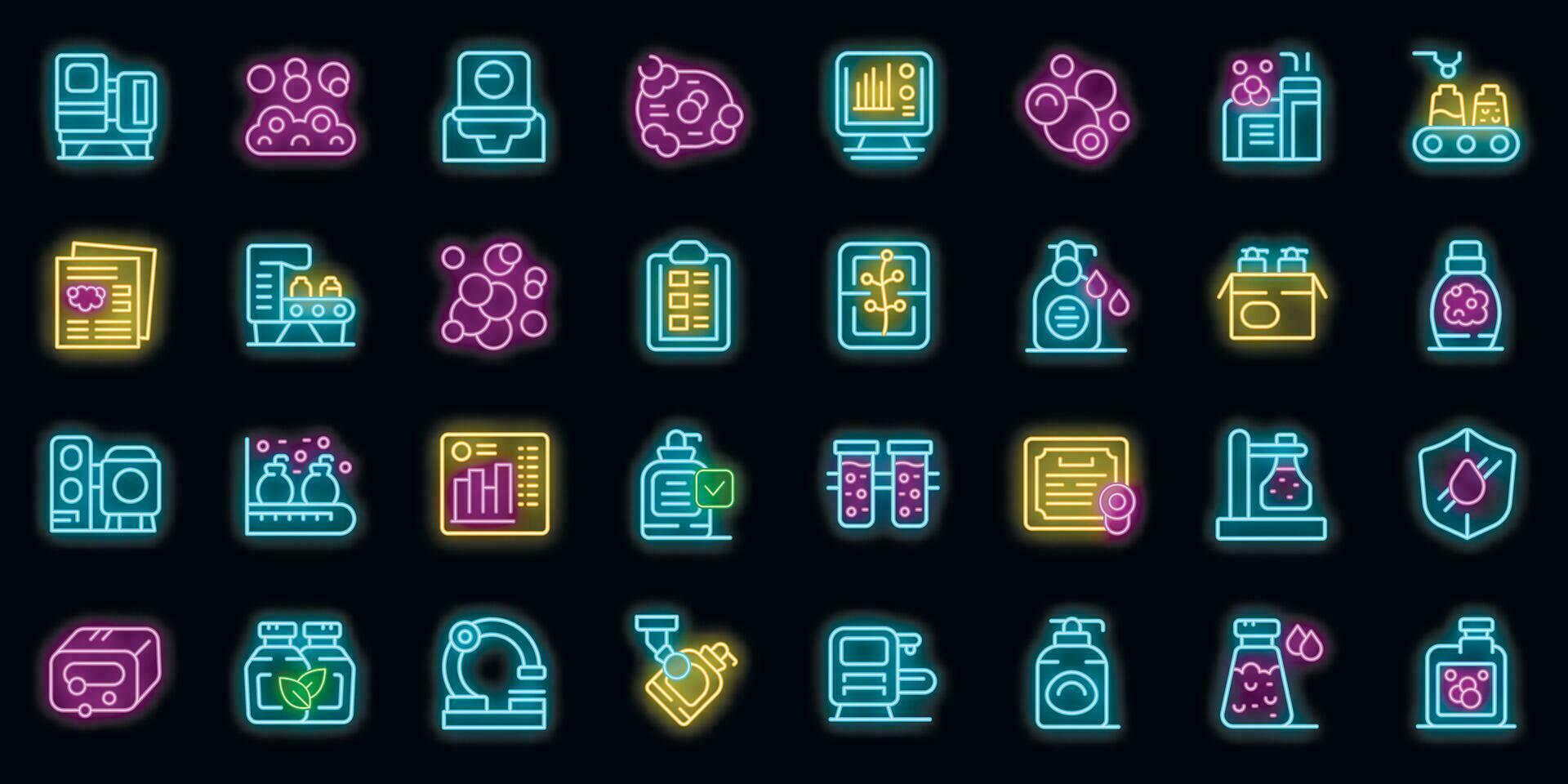 Soap production icons set vector neon