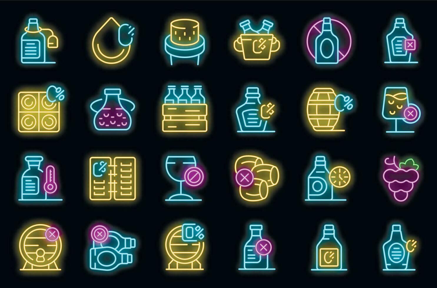 Non-alcoholic wine icons set vector neon