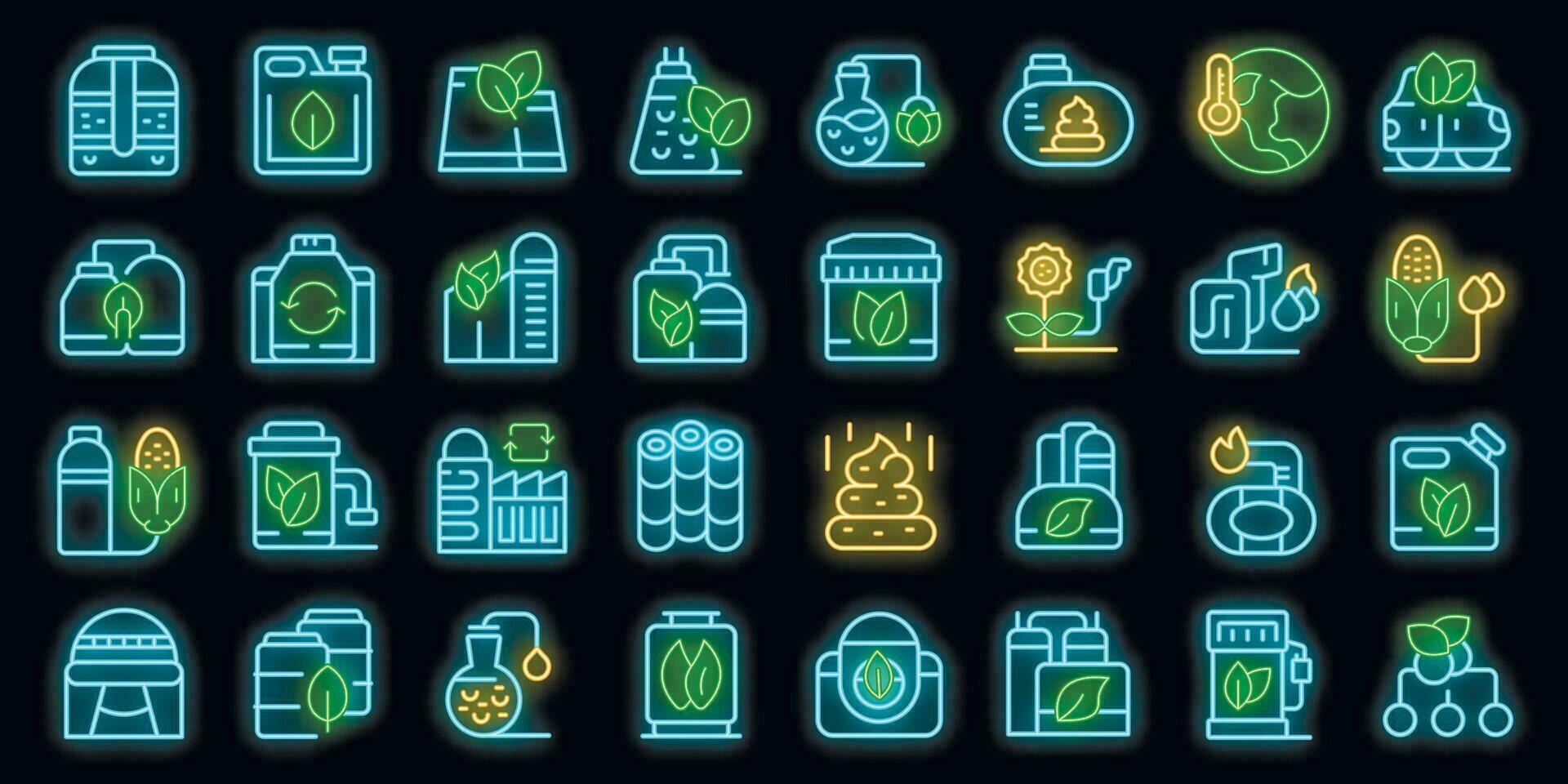 Biogas icons set vector neon