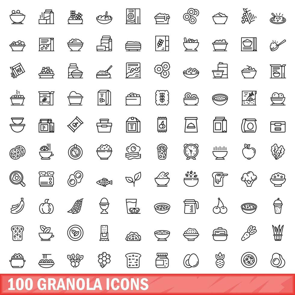 100 Granola íconos colocar, contorno estilo vector