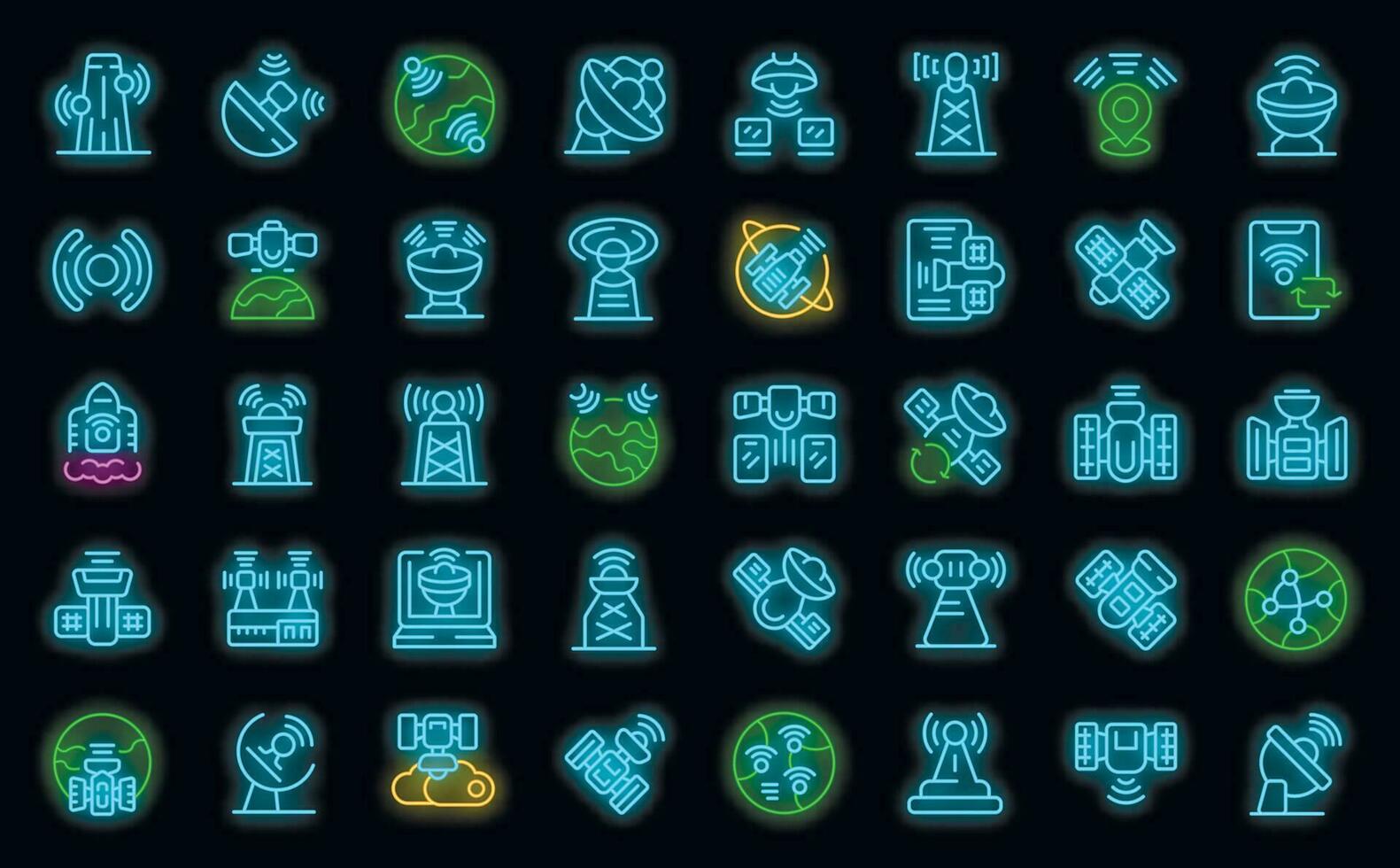 Satellite Internet icons set vector neon