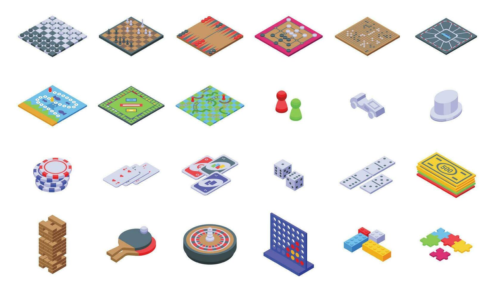 Playing board games icons set isometric vector. Play card vector