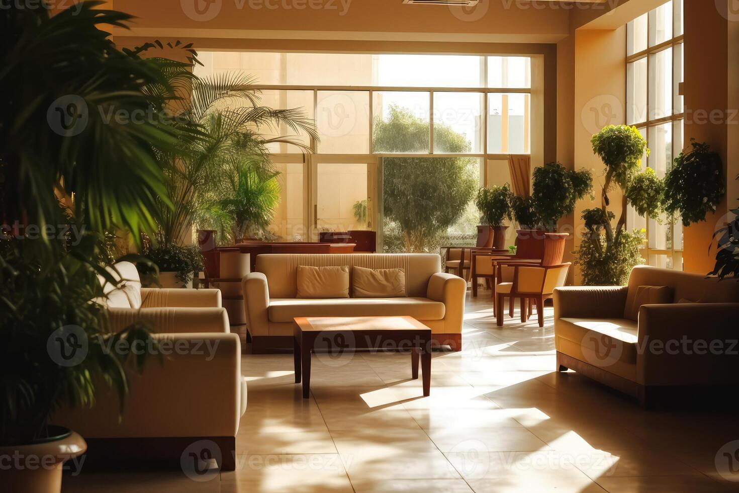 Hotel lobby with european style furniture profesional photograpy Ai Generated photo