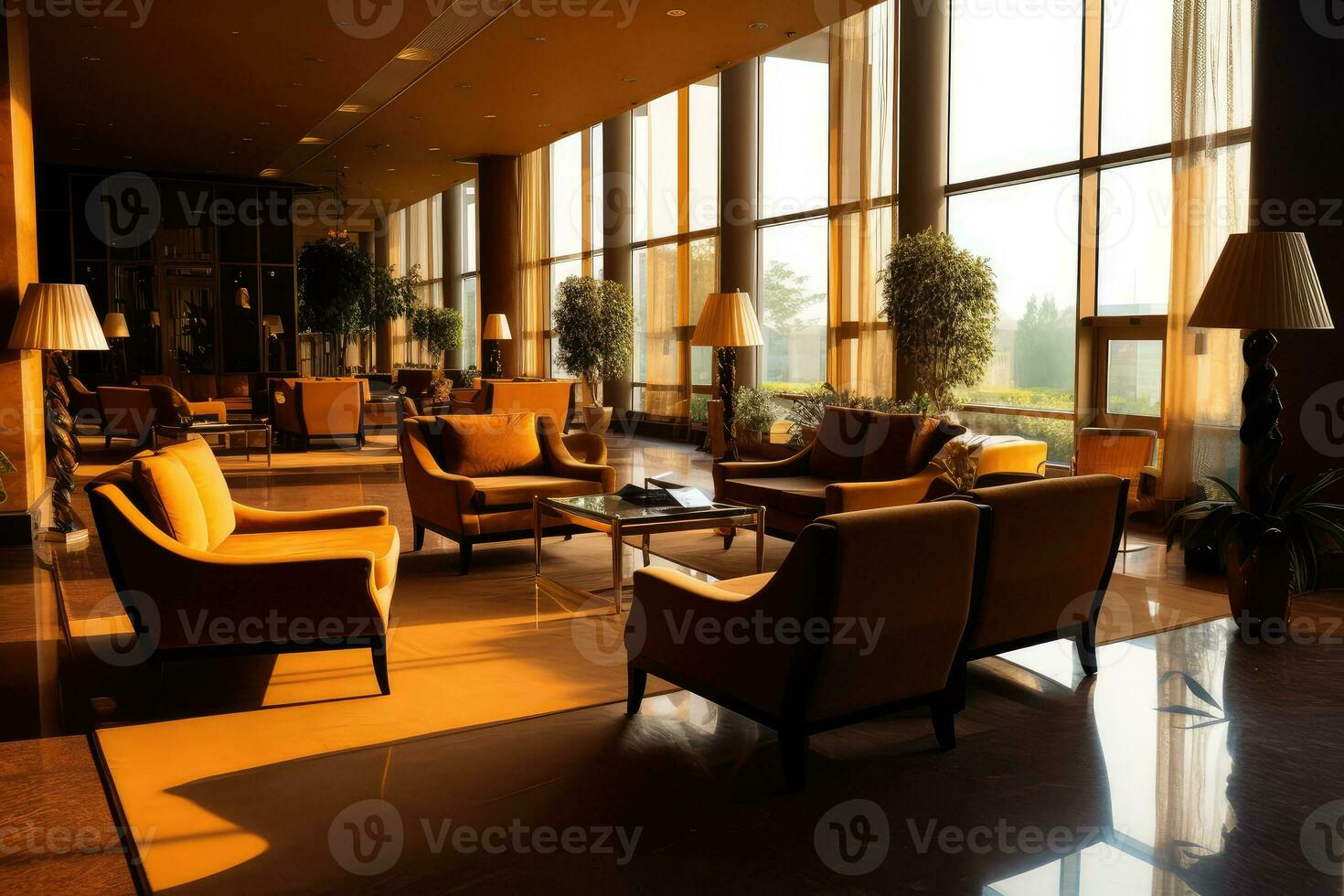 Hotel lobby with european style furniture profesional photograpy Ai Generated photo