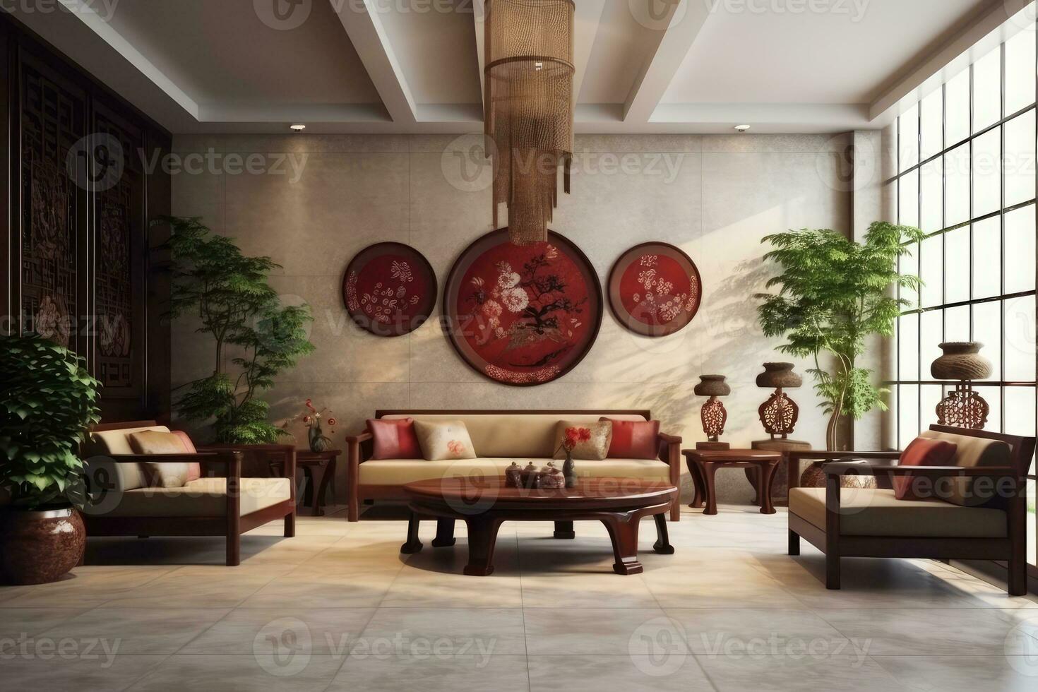 Hotel lobby with chinese style furniture profesional photograpy Ai Generated photo