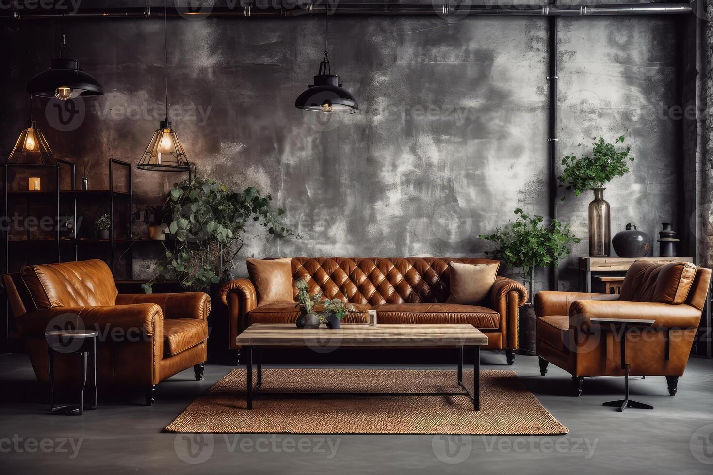 Hotel lobby with industrial style furniture profesional photograpy Ai Generated photo