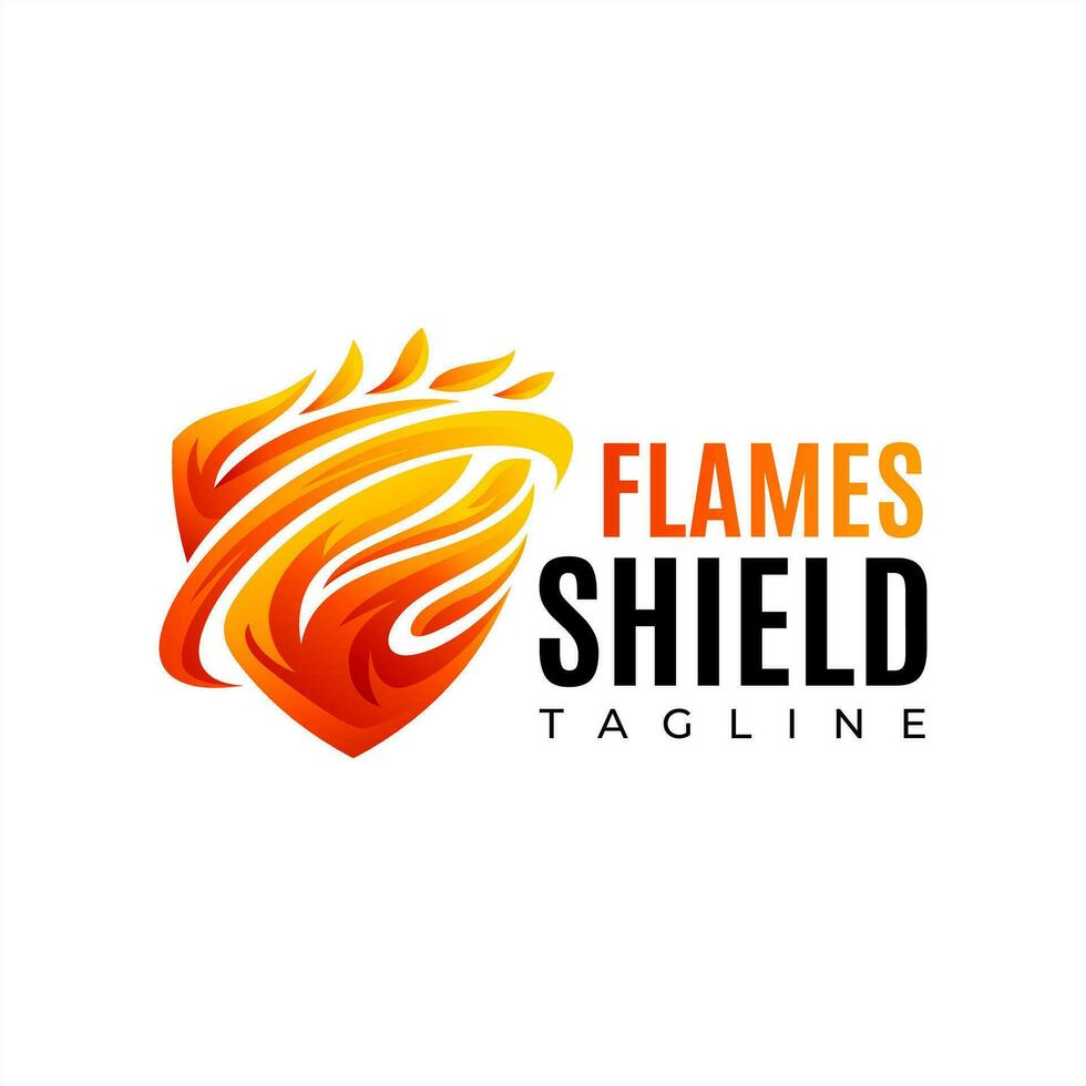 Gradient flame fire shield abstract logo design branding vector