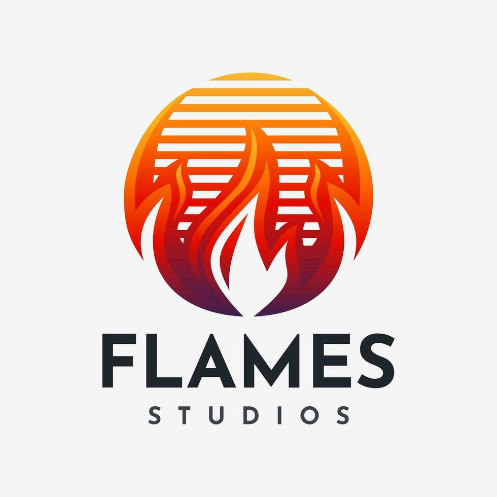 Modern flame fire ball circle abstract logo branding design vector