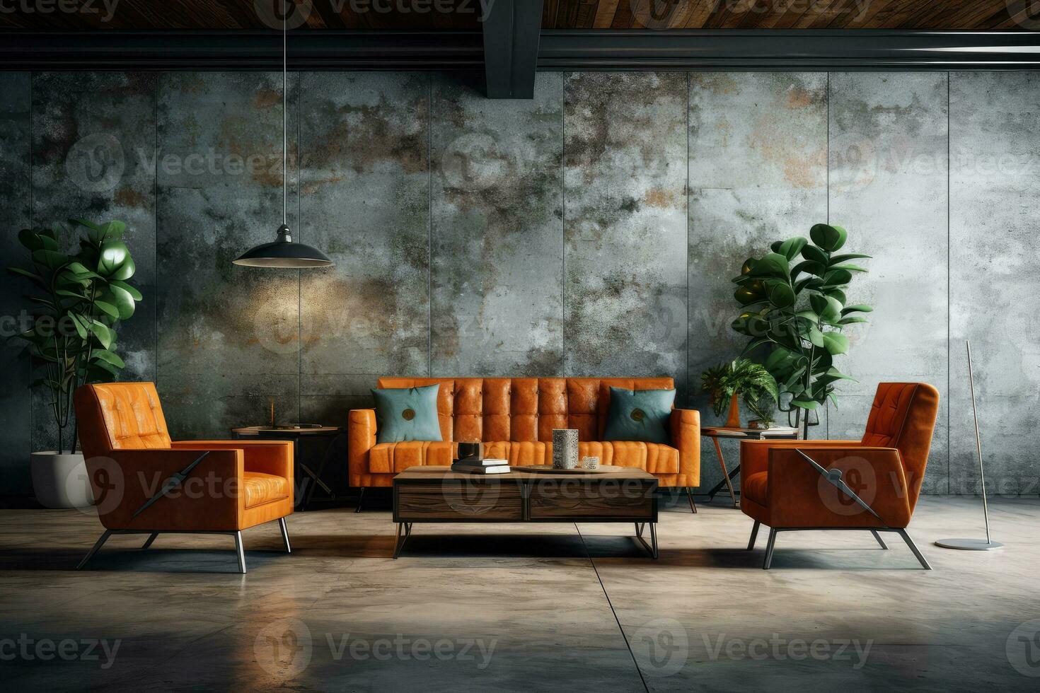 Hotel lobby with industrial style furniture profesional photograpy Ai Generated photo