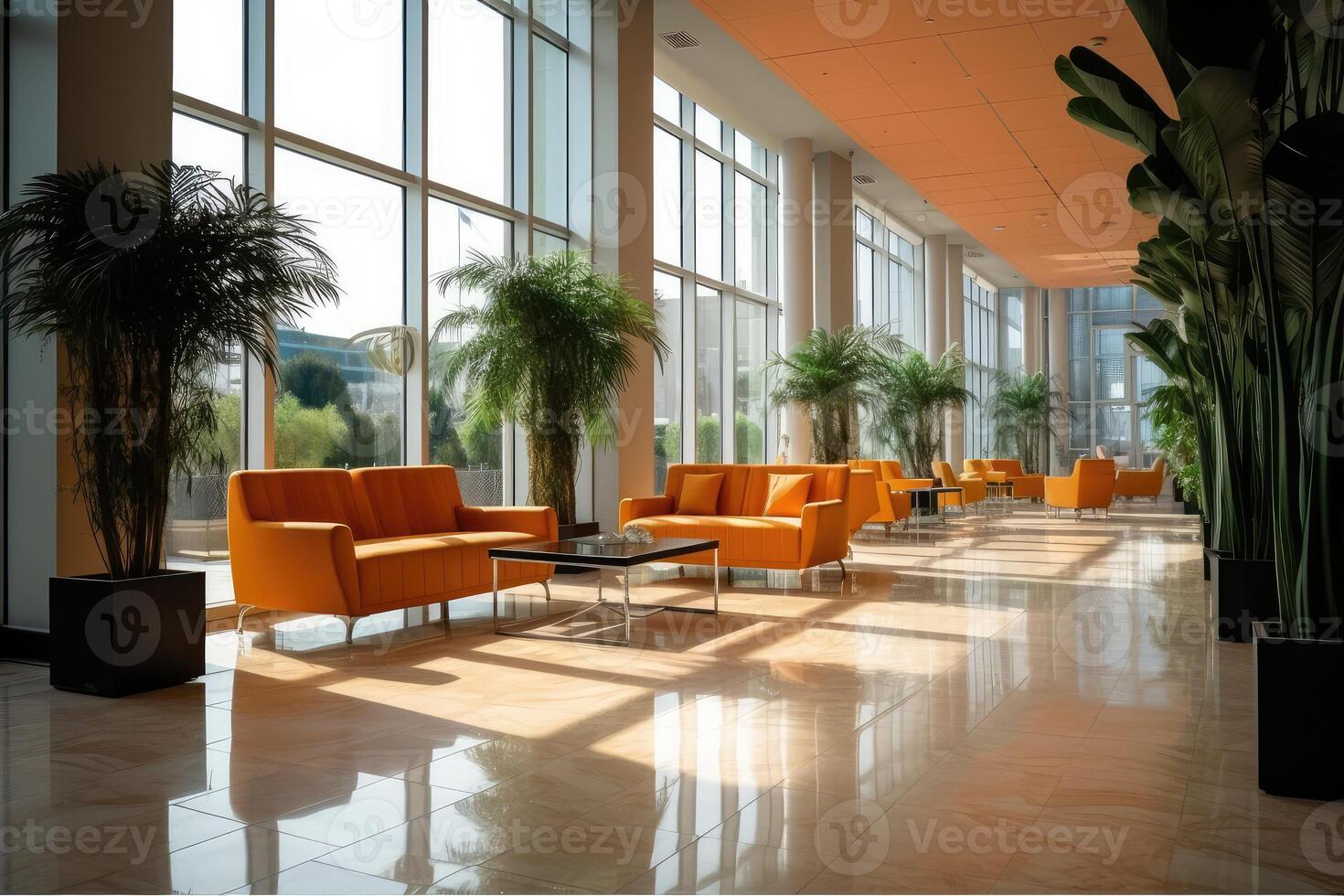 Hotel lobby with urban style furniture profesional photograpy Ai Generated photo