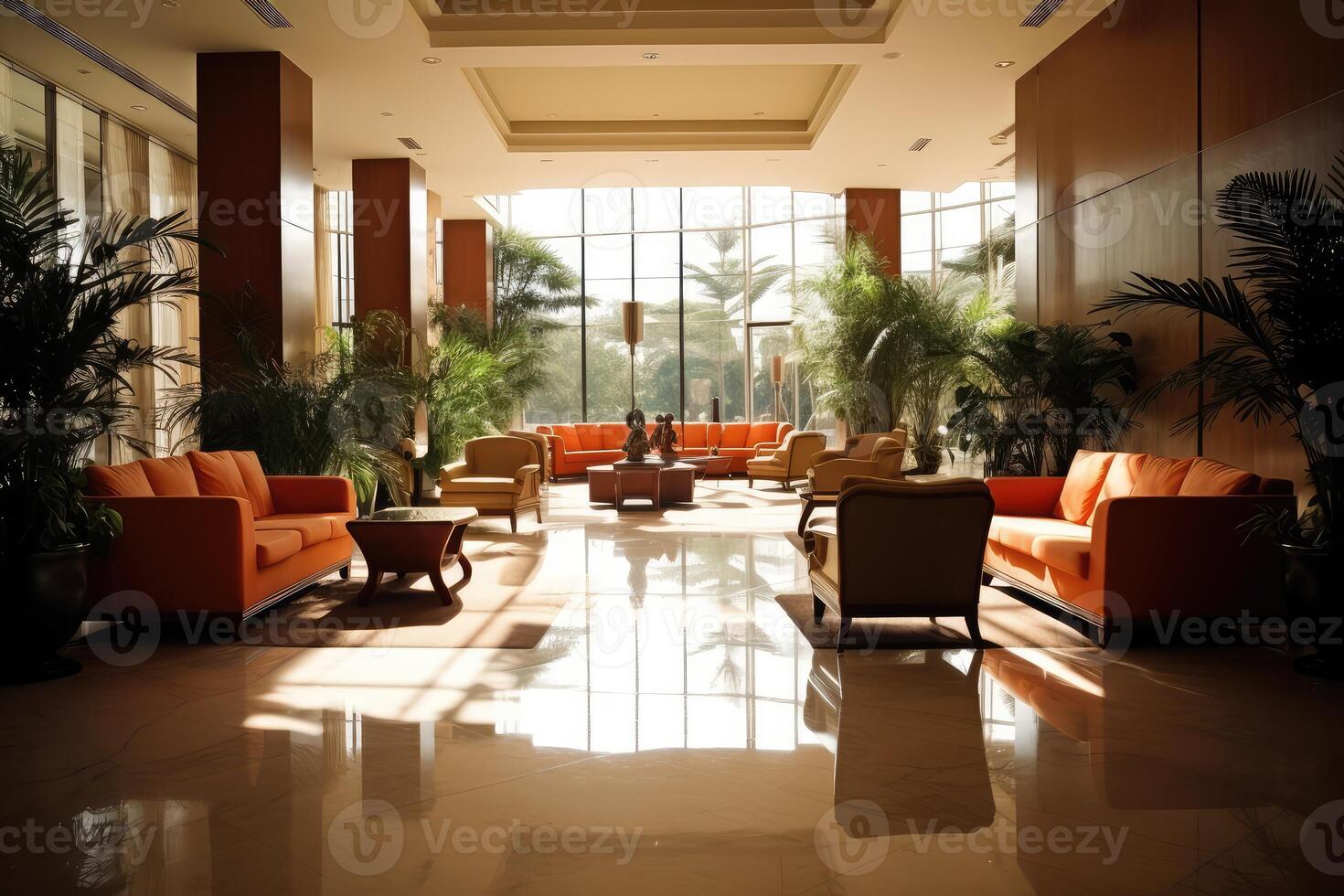 Hotel lobby with european style furniture profesional photograpy Ai Generated photo