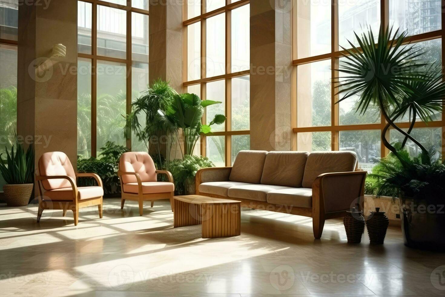 Hotel lobby with european style furniture profesional photograpy Ai Generated photo