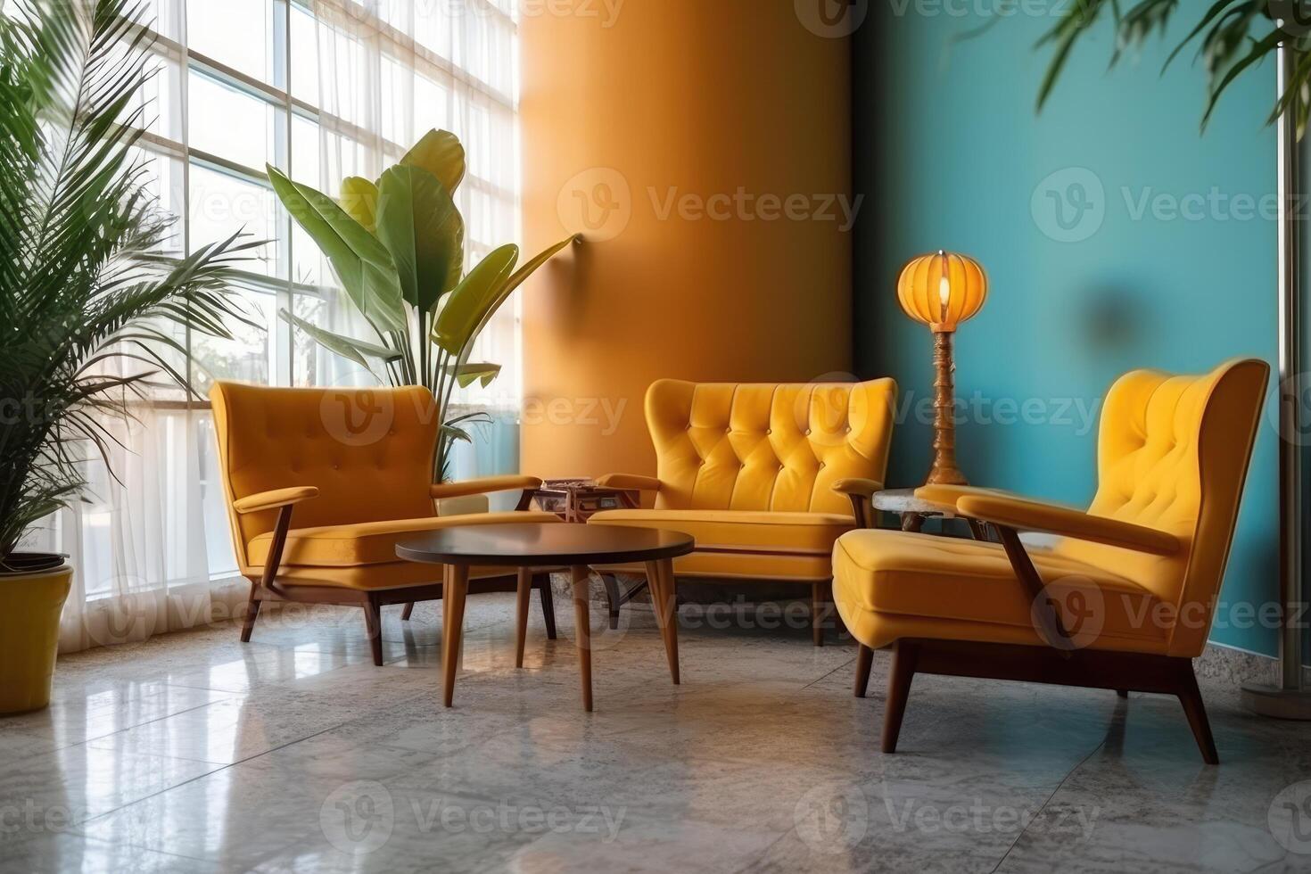 Hotel lobby with vintage style furniture profesional photograpy Ai Generated photo