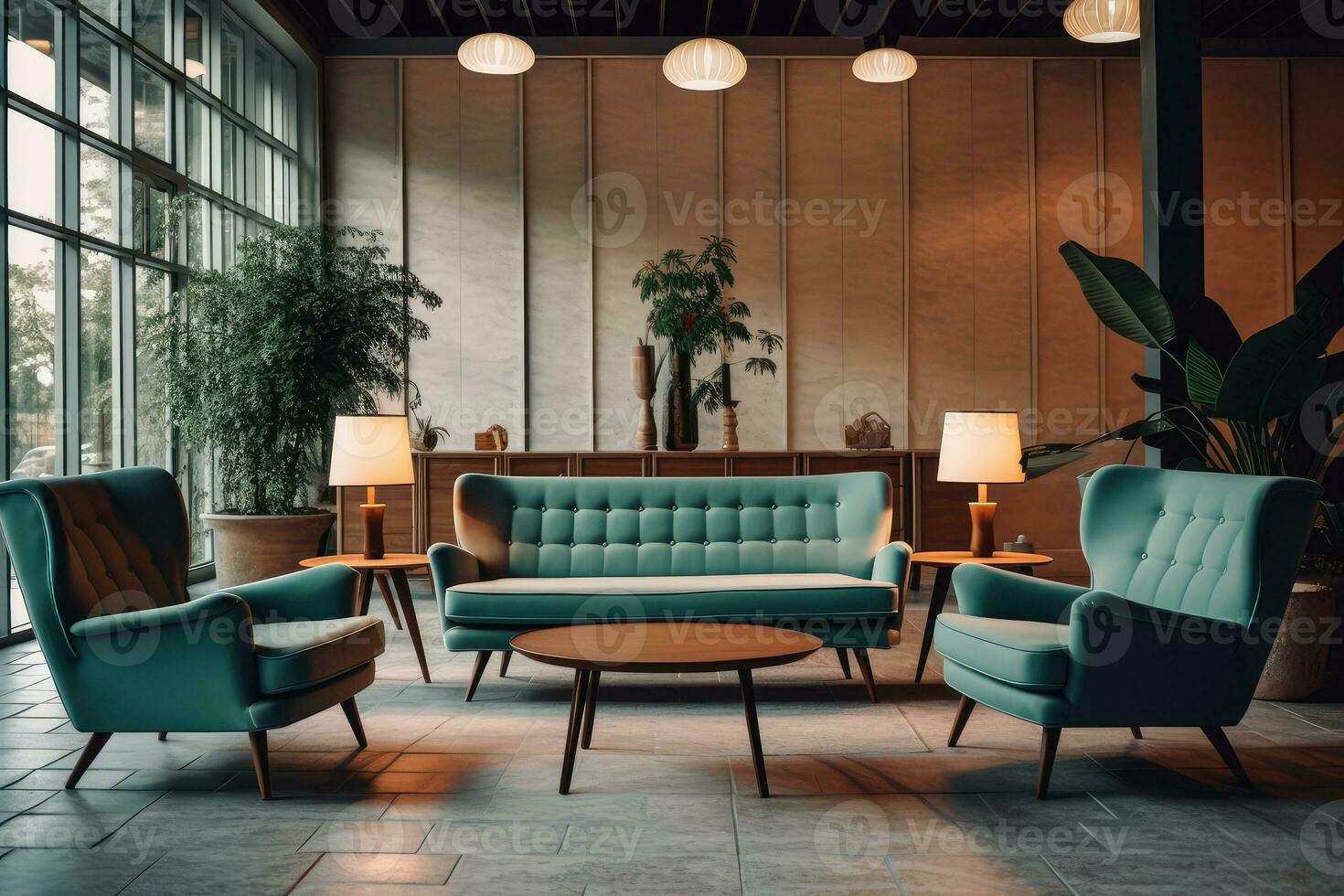 Hotel lobby with vintage style furniture profesional photograpy Ai Generated photo