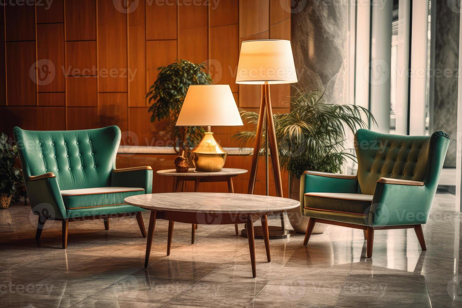 Hotel lobby with vintage style furniture profesional photograpy Ai Generated photo