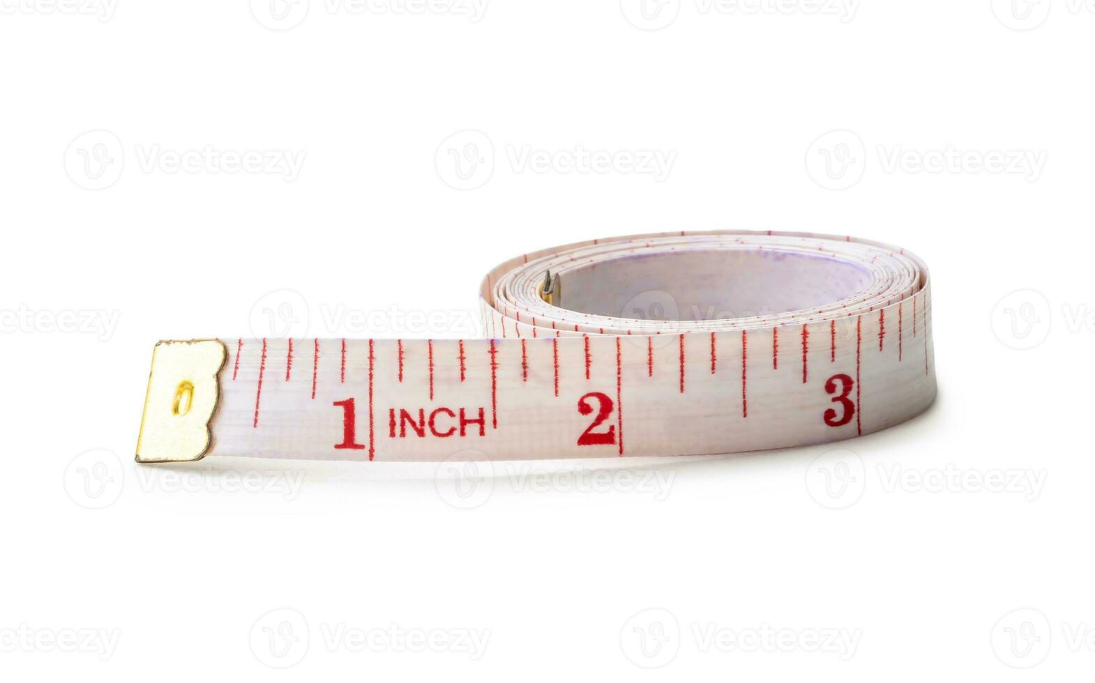 White rolling tape measure or tapeline with scale number isolated on white background with clipping path photo